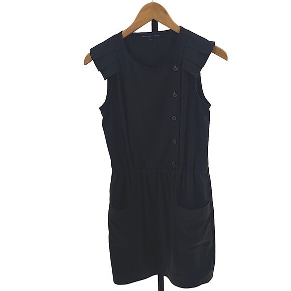 French Connection ruffle front black dress size 2 New with‎ pockets - Picture 1 of 4